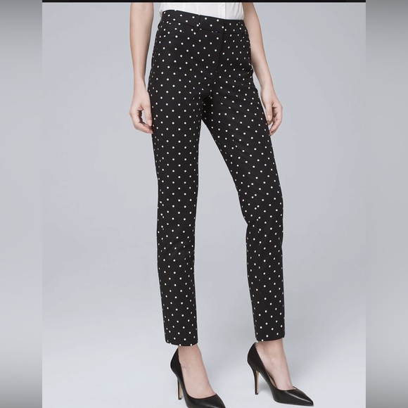 White House Black Market Pants - WHBM The Slim Fit Poka Dot Straight Crop Pants | Size 4L | Black w/ White Dots |